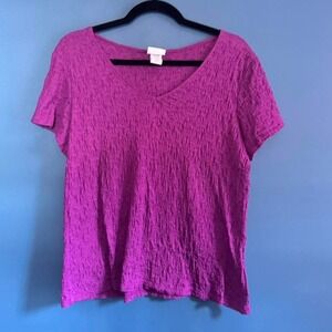 Y2K V Neck Women's Size Large Jaclyn Smith Purple‎ Textured Short Sleeve Shirt